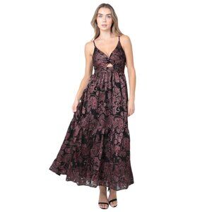 Angie Black Burnout Paisley Print Twist Front Maxi Dress F4F50-SN34